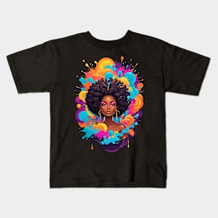 Black Woman Psychedelic Attract retro vintage 80s disco design Kids T-Shirt